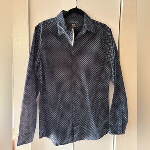 H&M Men's Dark Blue Micro-Print Button-Down Shirt